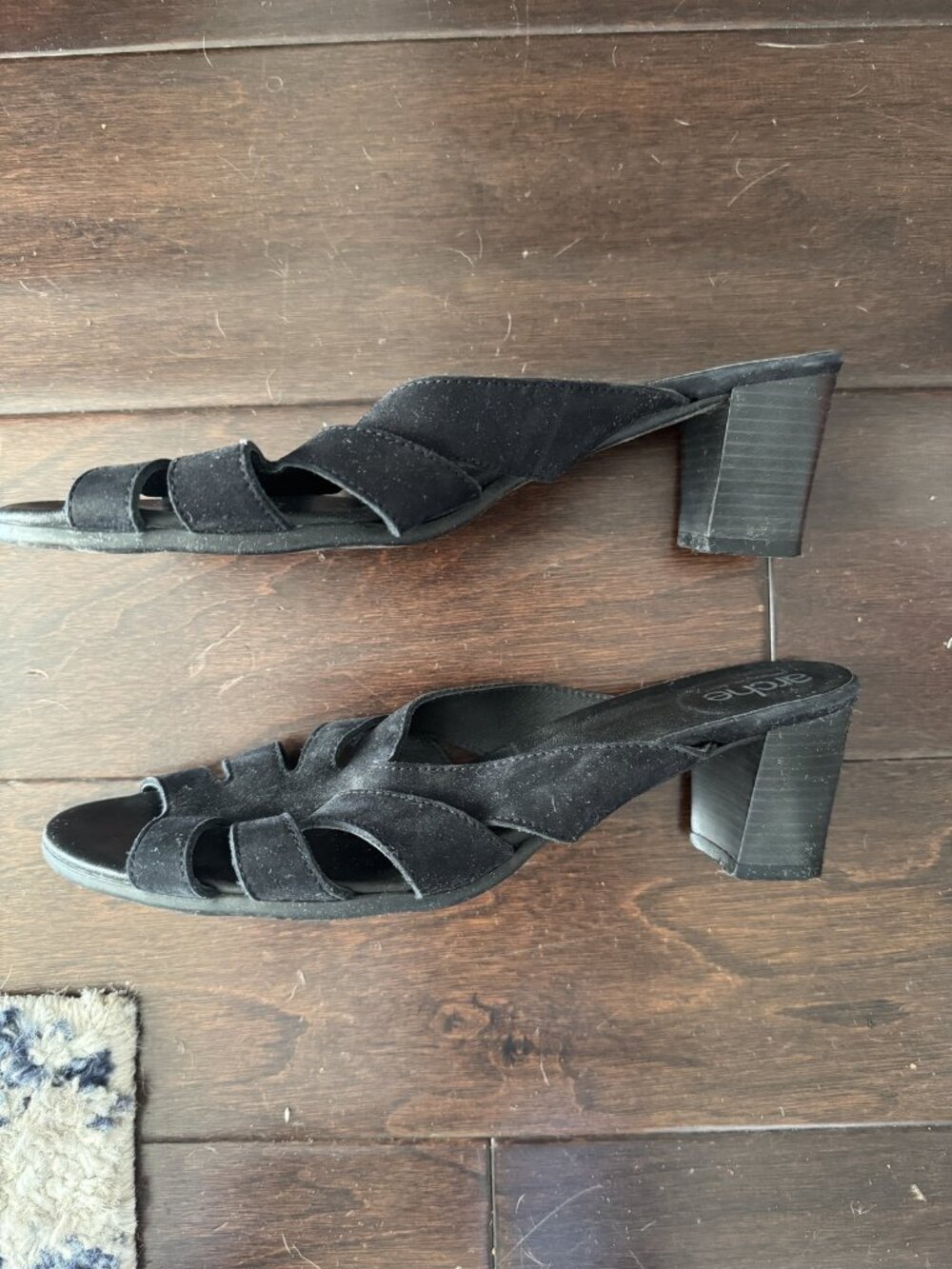 Arche Size 8 Women's Black Suede Slide Mules with Block Heel